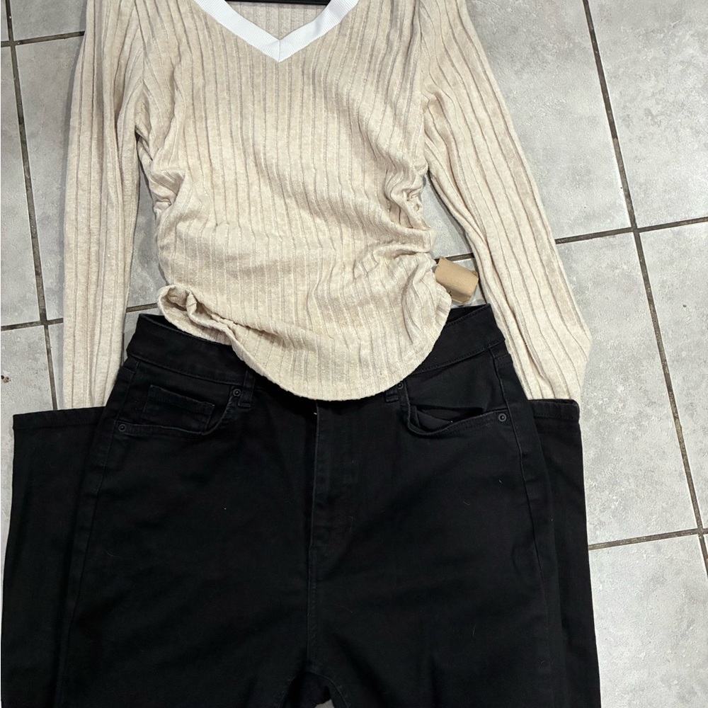 SHEIN Beige Ribbed Long Sleeve Top
